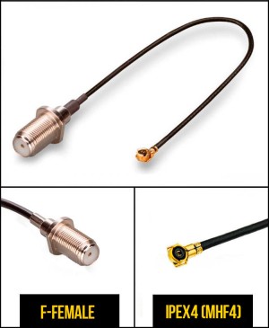 Пигтейл радиочастный (переходник) F-female - IPEX4 (MHF4), кабель RF0,81, 50 Ом, 15 см, 1 шт