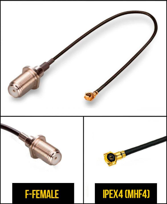 Комплект пигтейлов F-female - IPEX4 (MHF4), кабель RF0,81, 50 Ом, 15 см, 2 шт