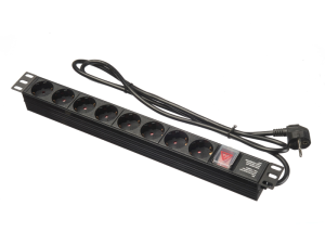 Блок розеток 19", 16А, 8 розеток, шнур 2м, выключатель, черный Netko Блок розеток 19", 16А, 8 розеток, шнур 2м, выключатель, черный Netko