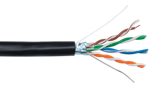Кабель витая пара FTP 4 пары, cat.5e, моножильный, экранированный, уличный, с коннекторами и колпачками RJ45 в комплекте, 230 метров