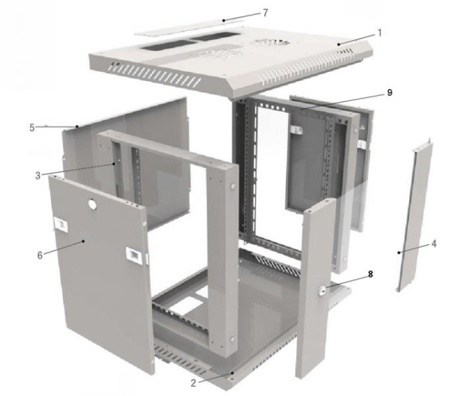 Шкаф настенный 19' 6U серия WM (600х650х370), передняя дверь стекло, разборный, серый Netko Шкаф настенный 19' 6U серия WM (600х650х370), передняя дверь стекло, разборный, серый Netko