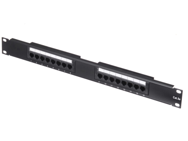 Патч-панель UTP, 19", 16 портов RJ45, cat.5е, 1U, Dual Type