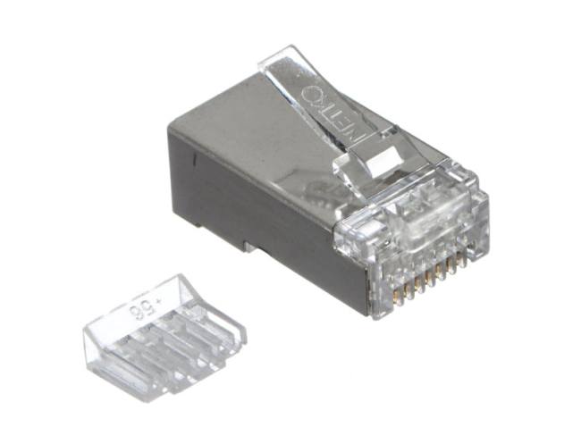 Коннектор RJ-45 (8p8c) cat.6, экранированный (для FTP), со вставкой, для одножильного и многожильного кабеля, Netko, 50 шт.