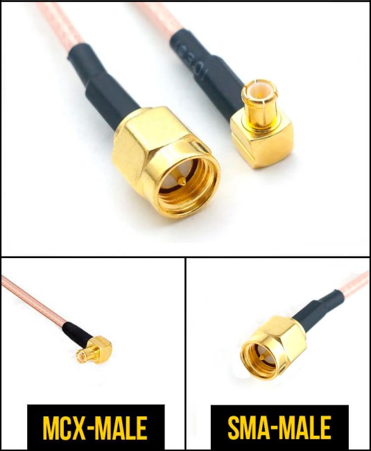 Комплект пигтейлов SMA-male - MCX-male, кабель RG316, 50 Ом, 15 см, 1 шт