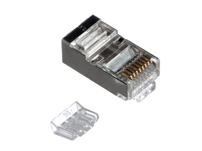 Коннектор RJ-45 (8p8c) cat.6, экранированный (для FTP), со вставкой, для одножильного и многожильного кабеля, Netko, 200 шт.