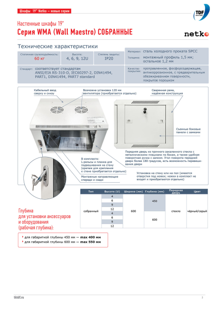 Шкаф настенный 19' 4U серия WMA (Wall Maestro) (600х450х280), передняя дверь стекло, собранный, серый Netko Шкаф настенный 19' 4U серия WMA (Wall Maestro) (600х450х280), передняя дверь стекло, собранный, серый Netko