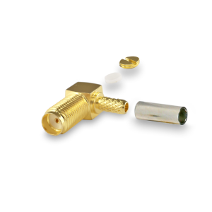 Разъем SMA-female под кабель RG58, угловой, 50 Ом, обжимной под пайку, 100 шт.