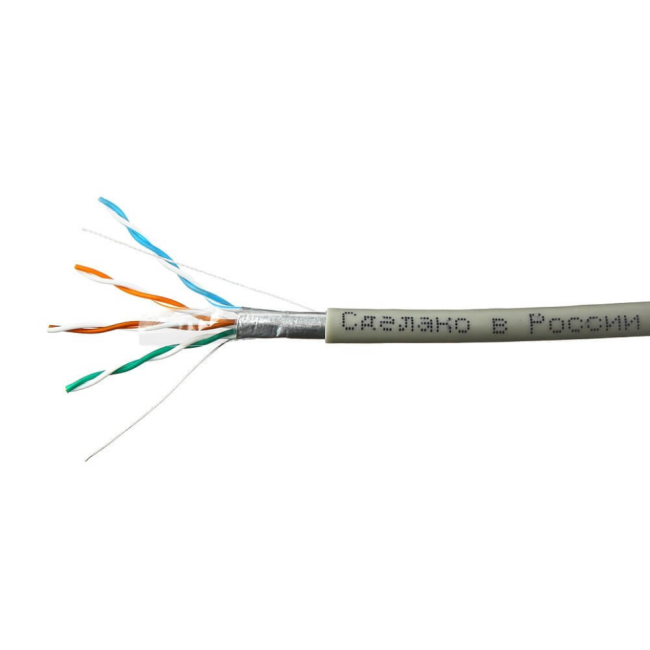 Кабель витая пара FTP 4 пары, медный, cat.5е, для прокладки в помещении, проходит Fluke тест, серый, 35 метров