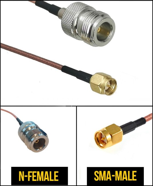 Комплект пигтейлов N-female - SMA-male, кабель RG316, 50 Ом, 15 см, 4 шт