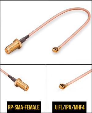 Комплект пигтейлов RP-SMA-female - U.FL (IPEX), кабель RG178, 50 Ом, 25 см, 4 шт