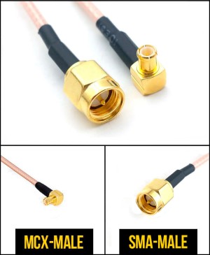 Комплект пигтейлов SMA-male - MCX-male, кабель RG316, 50 Ом, 15 см, 15 см, 5 шт