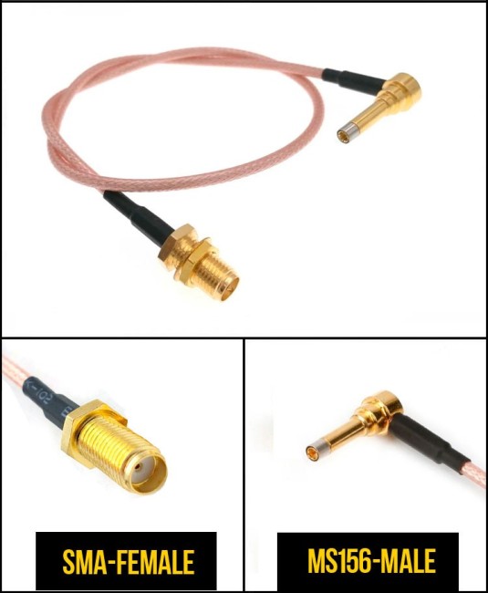 Комплект пигтейлов SMA-female - MS156 (коннектор 22мм), кабель RG316, 50 Ом, 15 см, 4 шт