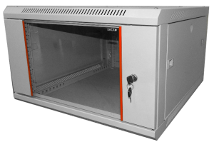 Шкаф настенный 19' 9U серия WM (600х650х500), передняя дверь стекло, разборный, серый Netko