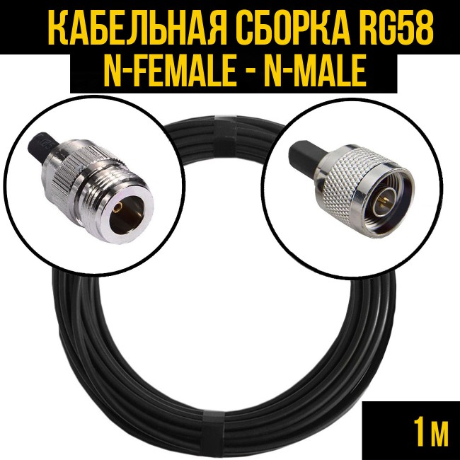 Кабельная сборка RG-58 (N-female - N-male) 1 метр