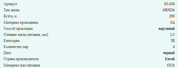 Кабель комбинированный UTP (с питанием), cat.5e, 4 пары, медный проводник + 2x1.5, уличный, 200 метров