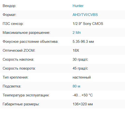 HN-Z323IRM-18X (5.35-96.3) MHD видеокамера 2Mp Hunter
