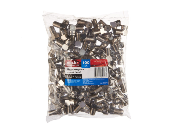 Угловой переходник F-female - F-male (F123-53), Netko, 100 шт.