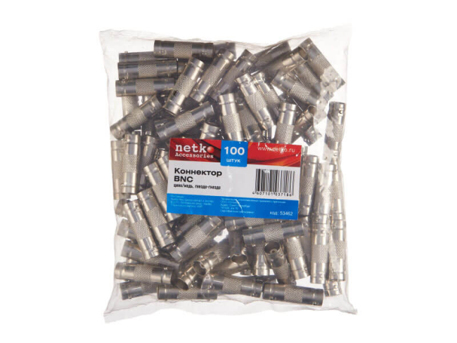 Переходник BNC-female - BNC-female, медный, покрытие цинк, Netko, 10 шт