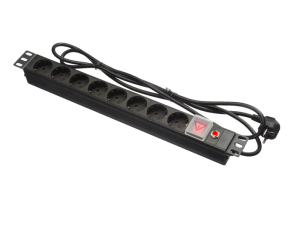 Блок розеток 19', 16А, 8 розеток, шнур 1.8 метра, выключатель с защитой, черный