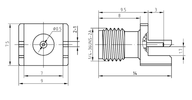 Разъем SМА-female на плату толщиной 1,5-1,7 мм, под пайку, 100 шт.