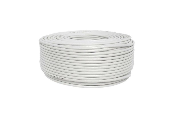 Кабель коаксиальный комбинированный 3C-2V, 75 Ом, чистая медь с кабелем питания 2x0.5мм (CU, одножильный), белый, 90 метров