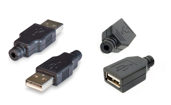Комплект из 2-х разъемов USB2.0-male и USB2.0-female, под пайку