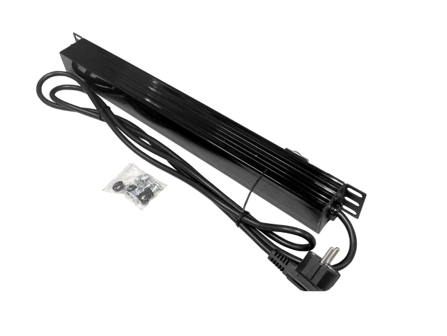 Блок розеток 19', 16А, 8 розеток, шнур 1.8 метра, выключатель с защитой, черный