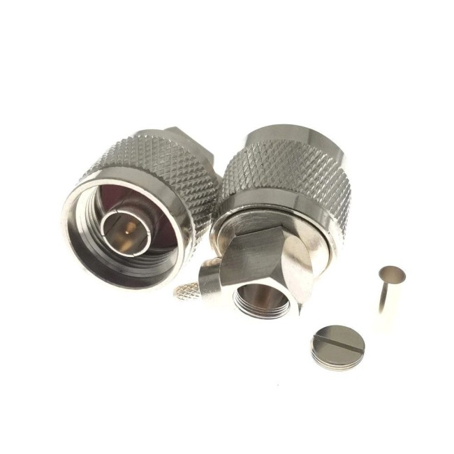 Угловой разъем N-male под кабель RG174, RG178, RG316, 50 Ом, обжимной под пайку, 2 шт.