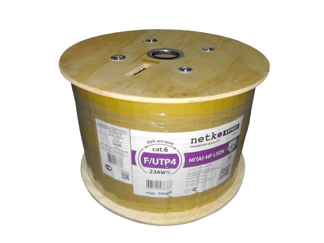 Кабель витая пара FTP4, cat.6, 23AWG, чистая медь, нг(А)-HF LSZH, фиолетовый, проходит Fluke test, 10 метров